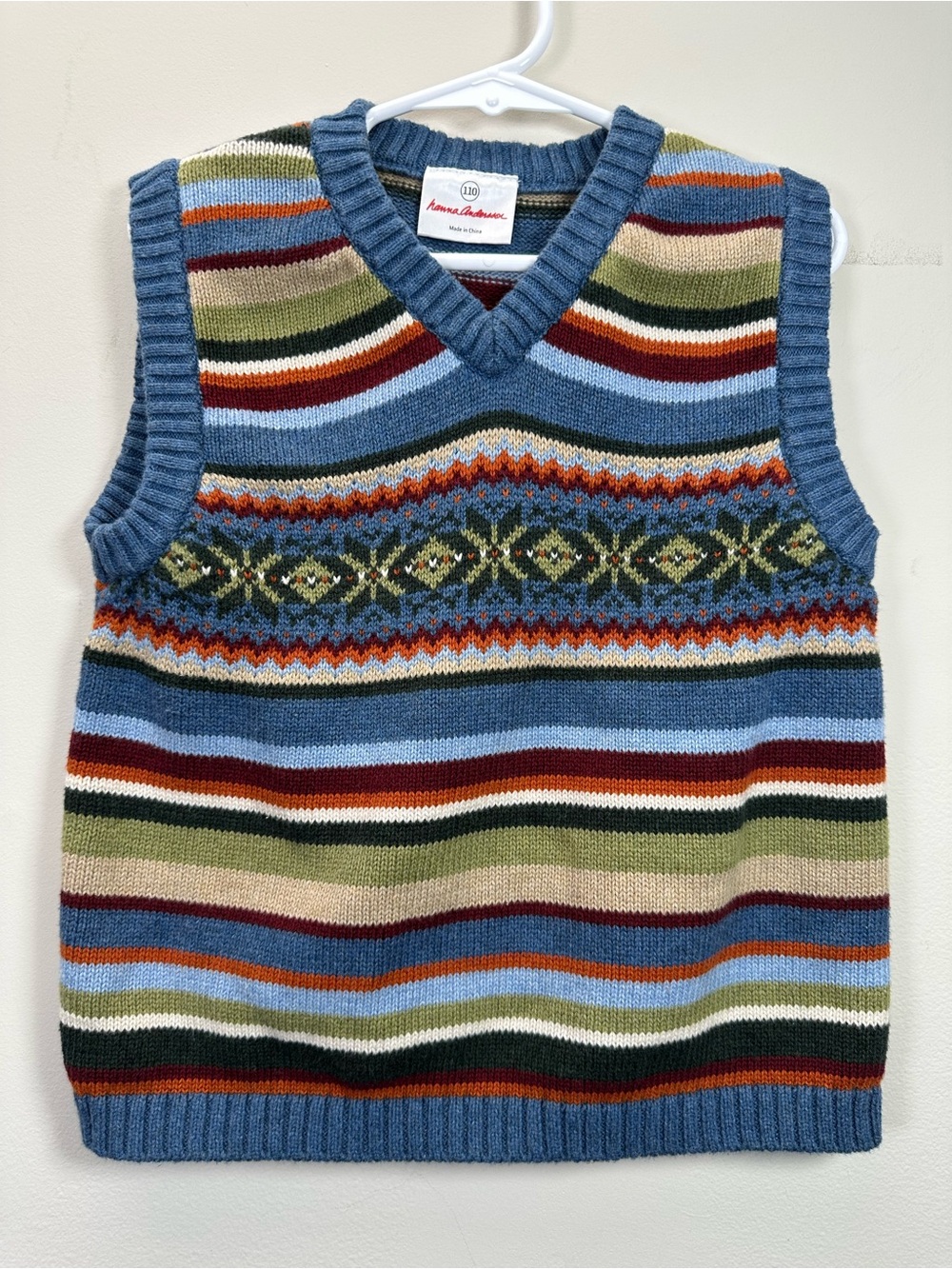 Hanna Andersson Fair Isle Striped Sweater Vest, 100% Cotton, 110, 5, 5T